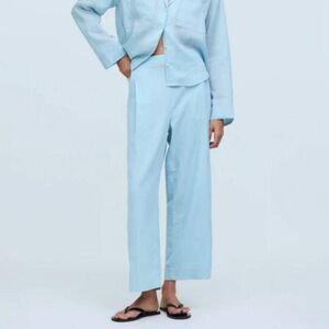 Madewell Pull-On Straight Crop Pant Sz 2 Blue Heron Linen‎ Beachy Coastal NO954